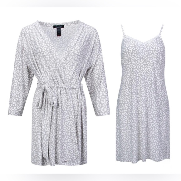 Rene Rofe Grey Animal Print Robe & Chemise Sleep Set M - Picture 1 of 10